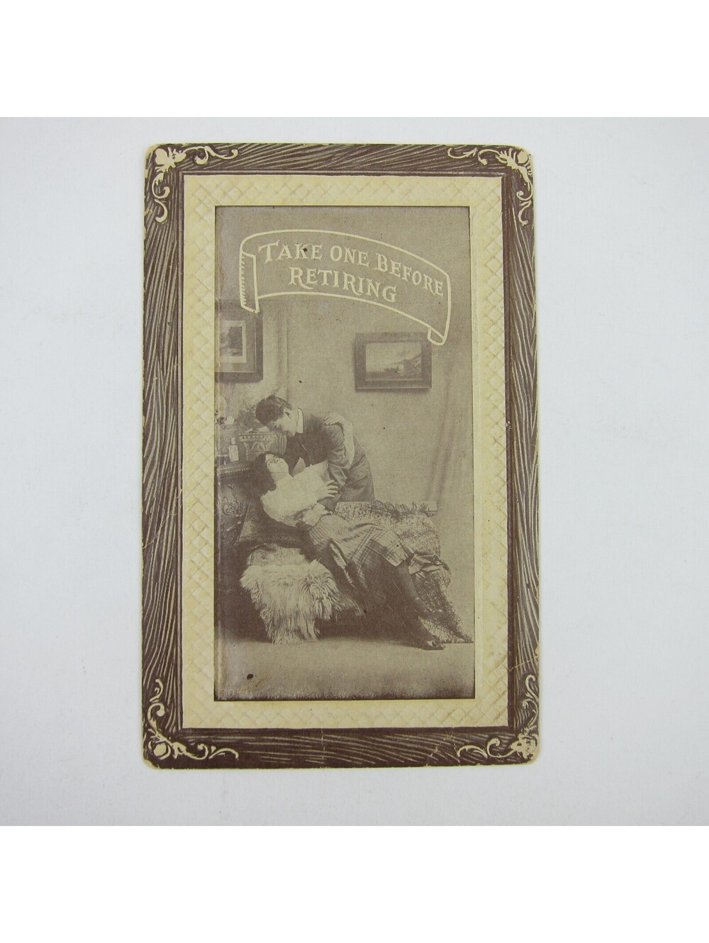 Postcard Risque Man & Woman Couple Romantic Lovers Take Before Retiring Antique